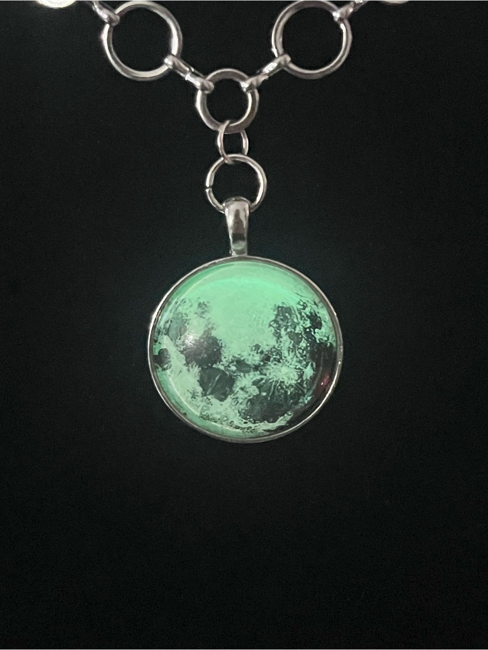Hand Crafted Silver Moon Pendant Necklace (Glows In Dark) - Picture 6 of 6